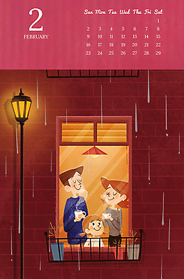 PSD 여자 남자 딸 어린이 겨울 가로등 일러스트 창문 가족 엄마 성인 세명 화목 달력 가족라이프 봄비 아빠 즐거움 2월 2020년 경자년 국내일러스트 라이프스타일 계절 공공시설 감정 컨셉 관계 사람 봄 비_날씨 날짜 연도 파일형식