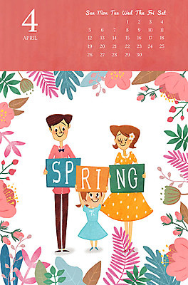 PSD 여자 남자 꽃 딸 어린이 꽃밭 일러스트 가족 엄마 프레임 성인 세명 화목 봄 달력 가족라이프 아빠 4월 즐거움 2020년 경자년 국내일러스트 식물 라이프스타일 계절 감정 컨셉 관계 사람 날짜 연도 파일형식