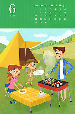 PSD 여자 남자 딸 어린이 여행 일러스트 가족 엄마 텐트 성인 세명 여름 화목 캠핑 달력 가족라이프 아빠 바비큐 6월 즐거움 2020년 경자년 국내일러스트 라이프스타일 계절 감정 음식 컨셉 관계 레저 캠핑도구 사람 날짜 연도 파일형식