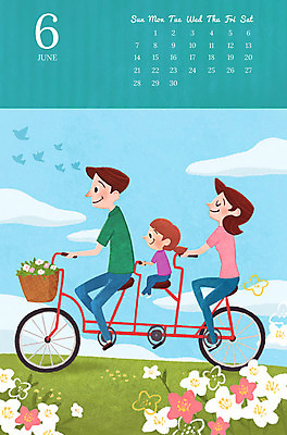 PSD 공원 여자 남자 꽃 딸 어린이 일러스트 가족 엄마 성인 세명 여름 자전거 화목 달력 가족라이프 아빠 6월 즐거움 2020년 경자년 3인용자전거 국내일러스트 식물 라이프스타일 계절 공공시설 감정 컨셉 관계 사람 바이크 날짜 연도 파일형식