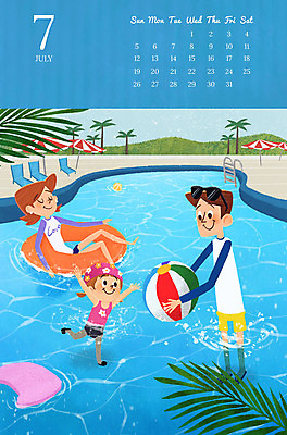 PSD 여자 남자 딸 어린이 여행 일러스트 가족 물놀이 엄마 수영장 성인 세명 여름 여름휴가 바캉스 화목 달력 가족라이프 아빠 즐거움 튜브 7월 2020년 경자년 국내일러스트 라이프스타일 계절 감정 컨셉 관계 놀이 휴가 사람 날짜 연도 파일형식 여름_계절