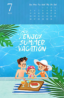 PSD 여자 남자 딸 어린이 일러스트 가족 물놀이 엄마 디저트 수영장 성인 세명 여름 여름휴가 바캉스 화목 달력 가족라이프 아빠 즐거움 야자수잎 7월 2020년 경자년 국내일러스트 라이프스타일 계절 감정 음식 컨셉 잎 관계 놀이 휴가 사람 날짜 연도 파일형식 여름_계절