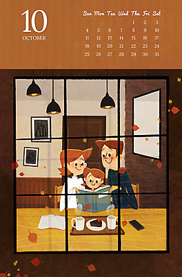 PSD 여자 남자 딸 커피 어린이 단풍 일러스트 창문 가족 엄마 성인 책 세명 독서 화목 카페 달력 가을 가족라이프 아빠 즐거움 10월 2020년 경자년 국내일러스트 라이프스타일 계절 감정 음료 컨셉 잎 관계 사람 상점 날짜 연도 파일형식