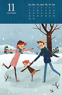 PSD 여자 남자 딸 어린이 겨울 일러스트 가족 엄마 성인 세명 얼음 화목 스케이트 달력 눈 가족라이프 아빠 11월 즐거움 얼음판 아이스링크 2020년 경자년 국내일러스트 자연요소 라이프스타일 계절 감정 스포츠용품 컨셉 관계 날씨 사람 날짜 연도 파일형식