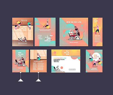 템플릿 배너 배너템플릿 여자 할아버지 남자 할머니 건강 이벤트 여러명 성인 실버라이프 세트 컬러풀 운동 현수막 엽서 초대장 소봉투 행사세트 행사템플릿 AI파일 라이프스타일 노년 컬러 다수 편지봉투 카드_감사 사람 편지 파일형식 벡터