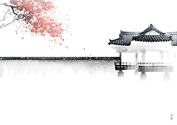 PSD 나무 전통 일러스트 캘리그라피 붓터치 한옥 흑백 기와 풍경 사람없음 정자 번짐 기와지붕 풍경화 기와담장 국내일러스트 식물 한국전통 건축물 고건축 지붕 촬영기법 담장 그림 파일형식 효과