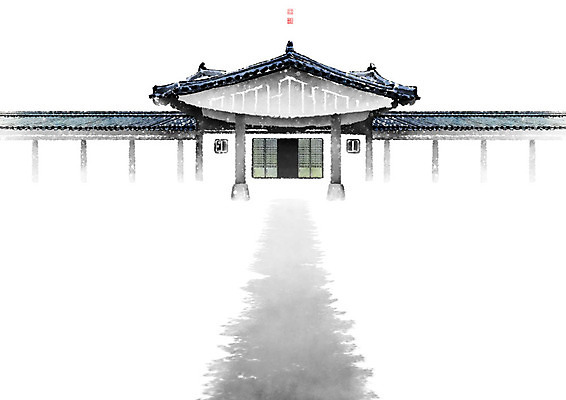 PSD 전통 길 일러스트 캘리그라피 붓터치 한옥 흑백 기와 풍경 사람없음 회색 기둥 번짐 기와지붕 전통문살 풍경화 국내일러스트 한국전통 건축 컬러 고건축 지붕 촬영기법 그림 문살 파일형식 효과