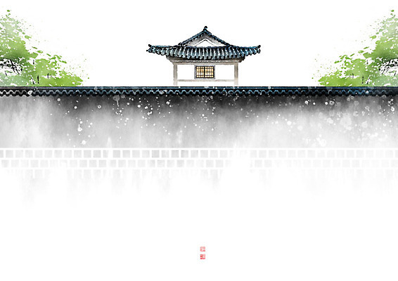 PSD 나무 전통 일러스트 캘리그라피 붓터치 한옥 흑백 기와 풍경 사람없음 회색 번짐 기와지붕 전통창문 풍경화 기와담장 국내일러스트 식물 한국전통 컬러 고건축 창문 지붕 촬영기법 담장 그림 파일형식 효과