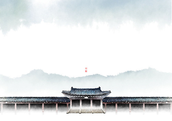 PSD 전통 일러스트 캘리그라피 하늘 붓터치 산 한옥 흑백 기와집 풍경 사람없음 계단 궁전 회색 번짐 기와지붕 풍경화 국내일러스트 한국전통 컬러 고건축 지붕 촬영기법 기와 그림 파일형식 효과