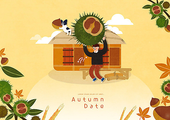 전신 PSD 구름 한마리 남자 단풍 데이트 일러스트 초가집 한명 사람 귀여움 주황색 가을 강아지 밤송이 즐거움 평상 밤나무 남자한명만 국내일러스트 자연요소 나무 1 계절 감정 컬러 컨셉 잎 한옥 반려동물 개 밤_견과류 남자만 파일형식