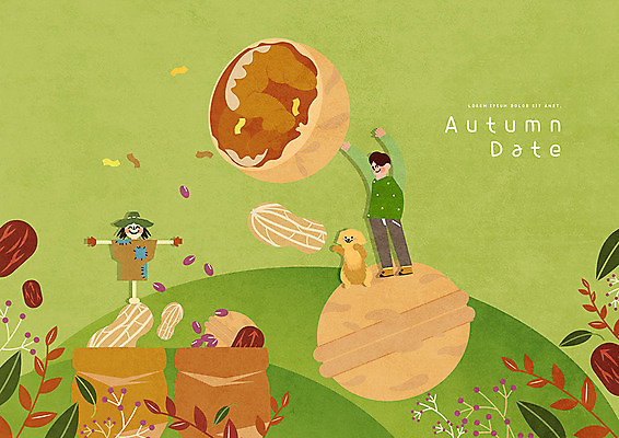 전신 PSD 한마리 남자 데이트 일러스트 곡류 한명 사람 초록색 갈색 귀여움 가을풍경 견과류 가을 강아지 즐거움 허수아비 대추 땅콩 호두 동산 남자한명만 국내일러스트 1 계절 감정 컬러 컨셉 농업 풍경 반려동물 개 남자만 파일형식 가을_계절