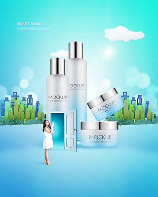 PSD 구름 편집이미지 여자 한명 사람 20대 성인 건물 옆모습 파란색 뷰티 문 화장품 한국인 숲 즐거움 스킨케어 목업 성인여자한명만 이미지편집 자연요소 1 건축물 감정 뷰포인트 컬러 동양인 청년 여자한명만 성인여자만 파일형식