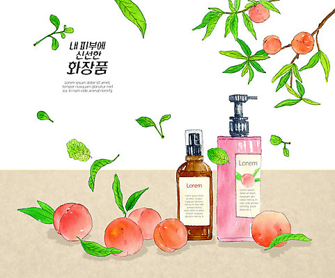 PSD 분홍색 일러스트 사람없음 뷰티 화장품 신선 허브 피부관리 유기농 복숭아 스프레이 로션 천연화장품 제철과일 국내일러스트 식물 웰빙 컬러 과일 제철 파일형식