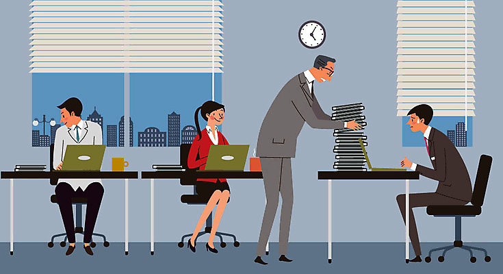 여자 남자 의자 일러스트 회사 직장 사람 여러명 성인 비즈니스라이프 노트북 짜증 업무 비즈니스맨 비즈니스우먼 상사 사회이슈 책상 직원 문서 업무과다 불쾌함 간부 강요 부하직원 차별 힘듦 성인만 직장내괴롭힘 불편함 국내일러스트 AI파일 라이프스타일 감정 가구 다수 컨셉 비즈니스 전자제품 작업 직장인 감각 파일형식 벡터