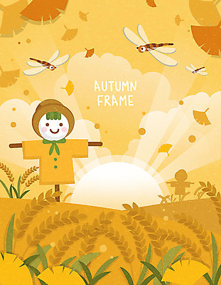 구름 낙엽 일러스트 프레임 초원 사람없음 갈색 노란색 노을 가을풍경 벼 가을 잠자리 은행잎 허수아비 프레임일러스트 국내일러스트 AI파일 자연요소 계절 컬러 곤충 잎 농업 곡류 풍경 파일형식 벡터 가을_계절