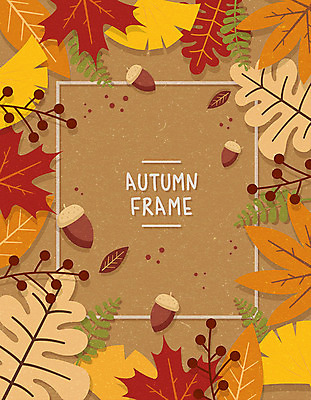 식물 단풍 낙엽 일러스트 사각프레임 프레임 사람없음 갈색 가을 은행잎 도토리 프레임일러스트 국내일러스트 AI파일 계절 컬러 잎 사각형 견과류 파일형식 벡터