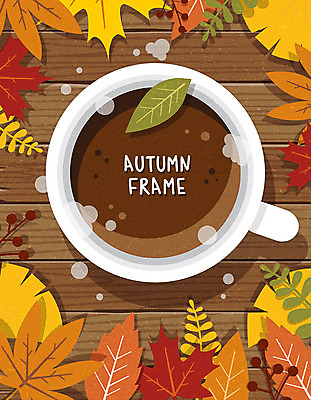 커피 단풍 낙엽 일러스트 나뭇잎 프레임 사람없음 갈색 가을 커피잔 은행잎 원형프레임 프레임일러스트 국내일러스트 AI파일 계절 음료 컬러 잎 잔 원형 파일형식 벡터