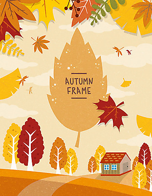나무 구름 단풍 낙엽 일러스트 나뭇잎 주택 프레임 사람없음 갈색 노란색 가을풍경 가을 은행잎 나뭇잎배경 프레임일러스트 가을배경 국내일러스트 AI파일 자연요소 식물 계절 컬러 백그라운드 잎 풍경 건물 파일형식 벡터 가을_계절