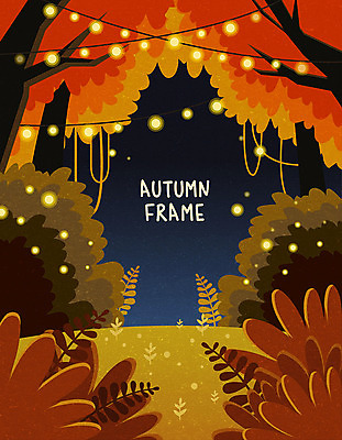 나무 식물 낙엽 야경 일러스트 전등 프레임 사람없음 가을풍경 주황색 가을 숲속 숲 숲길 프레임일러스트 국내일러스트 AI파일 계절 길 컬러 잎 조명 풍경 야간 파일형식 벡터 가을_계절 풍경_경치