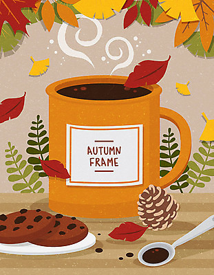 커피 단풍 낙엽 일러스트 프레임 사람없음 갈색 쿠키 가을 커피잔 티스푼 은행잎 솔방울 프레임일러스트 국내일러스트 AI파일 계절 음료 컬러 잎 디저트 잔 숟가락 파일형식 벡터