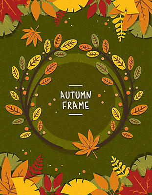 단풍 낙엽 일러스트 프레임 사람없음 초록색 갈색 가을 나뭇가지 은행잎 원형프레임 프레임일러스트 국내일러스트 AI파일 나무 계절 컬러 잎 원형 파일형식 벡터
