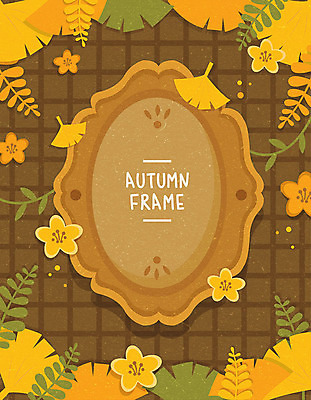 식물 꽃 액자 낙엽 일러스트 프레임 사람없음 갈색 노란색 가을 은행잎 원형프레임 프레임일러스트 국내일러스트 AI파일 계절 컬러 잎 원형 파일형식 벡터