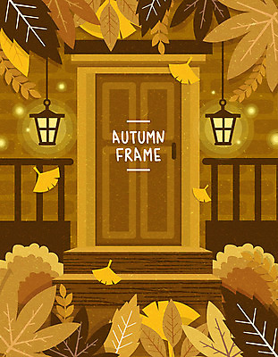 단풍 낙엽 일러스트 조명 사각프레임 프레임 사람없음 갈색 노란색 가을 현관문 은행잎 프레임일러스트 국내일러스트 AI파일 계절 컬러 잎 문 사각형 파일형식 벡터