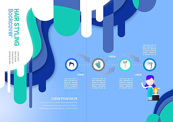 PSD 템플릿 헤어스타일 표지디자인 북디자인 출판디자인 내지 리플렛 북커버 한명 팜플렛 파란색 뷰티 드라이어 미용사 가발 머리손질 미용가위 이미지템플릿 직업 1 컬러 가위_도구 사람 미용용품 파일형식