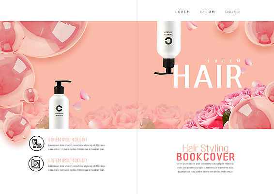 PSD 템플릿 헤어스타일 표지디자인 북디자인 출판디자인 표지 리플렛 분홍색 북커버 팜플렛 사람없음 뷰티 장미 비눗방울 머리손질 샴푸 이미지템플릿 꽃 컬러 위생용품 파일형식