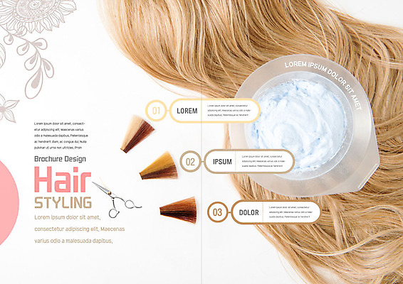 PSD 템플릿 헤어스타일 표지디자인 북디자인 출판디자인 내지 리플렛 북커버 팜플렛 사람없음 금발 뷰티 갈색 머리카락 견본 머리손질 미용가위 염색약 이미지템플릿 컬러 가위_도구 머리 미용용품 파일형식
