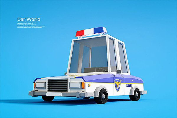 PSD 편집 편집이미지 사람없음 3D소스 3D 입체 디지털합성 오브젝트 파란배경 경찰차 로우폴리 편집소스 편집3D 백그라운드 자동차 파란색 파일형식