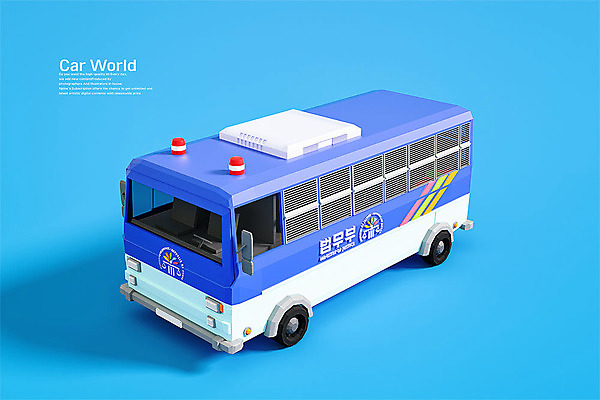 PSD 편집 편집이미지 사람없음 3D소스 3D 입체 디지털합성 오브젝트 파란배경 로우폴리 편집소스 호송차 편집3D 백그라운드 자동차 파란색 파일형식