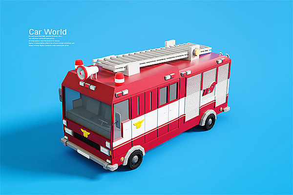 PSD 편집 편집이미지 사람없음 3D소스 3D 입체 디지털합성 오브젝트 파란배경 소방차 119 로우폴리 편집소스 편집3D 백그라운드 자동차 파란색 소방 전화번호 파일형식