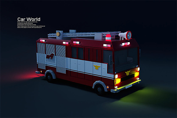 PSD 편집 편집이미지 검은배경 사람없음 3D소스 3D 입체 디지털합성 오브젝트 소방차 119 로우폴리 편집소스 편집3D 백그라운드 자동차 검은색 소방 전화번호 파일형식