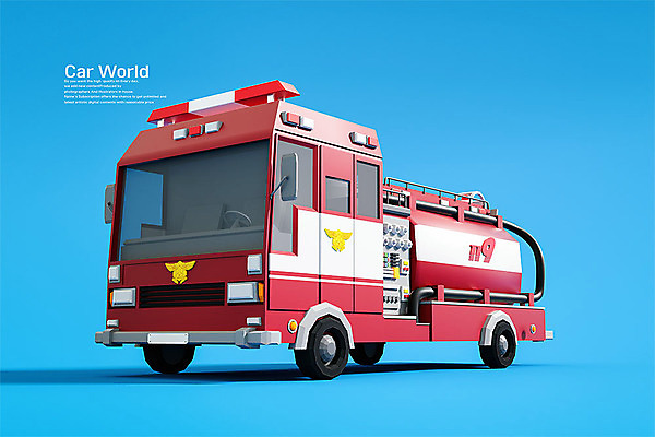 PSD 편집 편집이미지 사람없음 3D소스 3D 입체 디지털합성 오브젝트 파란배경 소방차 119 로우폴리 편집소스 편집3D 백그라운드 자동차 파란색 소방 전화번호 파일형식