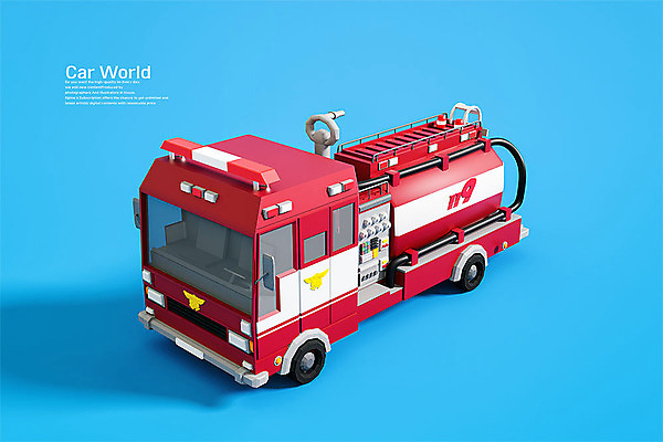 PSD 편집 편집이미지 사람없음 3D소스 3D 입체 디지털합성 오브젝트 파란배경 소방차 119 로우폴리 편집소스 편집3D 백그라운드 자동차 파란색 소방 전화번호 파일형식