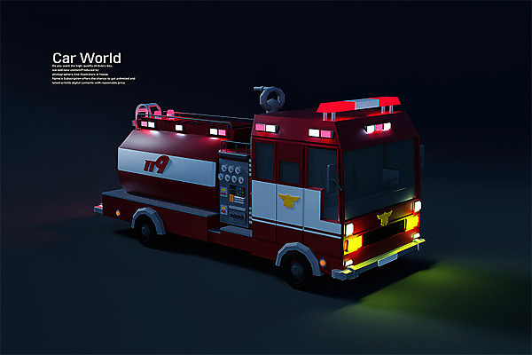 PSD 편집 편집이미지 검은배경 사람없음 3D소스 3D 입체 디지털합성 오브젝트 소방차 119 로우폴리 편집소스 편집3D 백그라운드 자동차 검은색 소방 전화번호 파일형식
