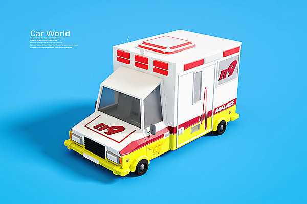 PSD 편집 편집이미지 자동차 사람없음 3D소스 3D 입체 디지털합성 오브젝트 파란배경 119 로우폴리 편집소스 소방응급차 편집3D 육상교통 백그라운드 파란색 응급차 소방 전화번호 파일형식