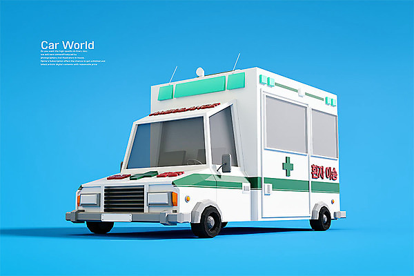 PSD 편집 편집이미지 사람없음 3D소스 3D 구급차 입체 디지털합성 오브젝트 파란배경 로우폴리 편집소스 편집3D 백그라운드 자동차 파란색 파일형식