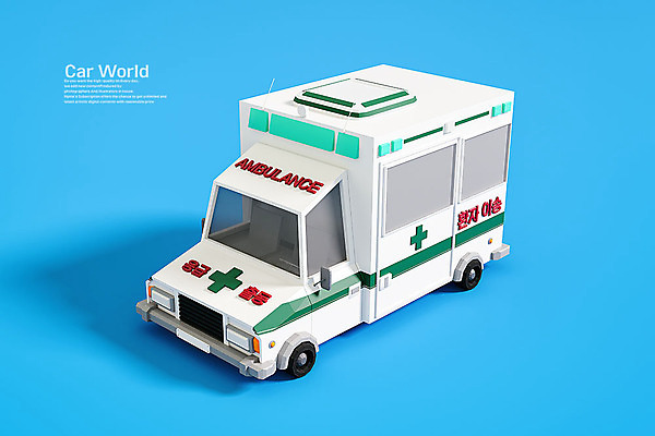 PSD 편집 편집이미지 사람없음 3D소스 3D 구급차 입체 디지털합성 오브젝트 파란배경 로우폴리 편집소스 편집3D 백그라운드 자동차 파란색 파일형식