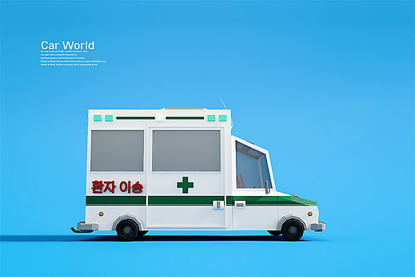 PSD 편집 편집이미지 사람없음 3D소스 3D 구급차 입체 디지털합성 오브젝트 파란배경 로우폴리 편집소스 편집3D 백그라운드 자동차 파란색 파일형식