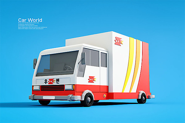 PSD 편집 편집이미지 사람없음 3D소스 3D 입체 디지털합성 오브젝트 파란배경 우체국 우체국차 우체국택배 로우폴리 편집소스 탑차 편집3D 백그라운드 자동차 파란색 트럭 택배 기관 파일형식