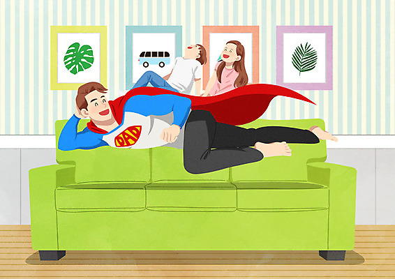 PSD 여자 남자 딸 행복 아들 어린이 액자 일러스트 가족 사람 성인 세명 소파 컬러풀 아빠 망토 즐거움 주말 슈퍼맨 슈퍼맨의상 슈퍼히어로 국내일러스트 옷 감정 컬러 의자 관계 영웅 파일형식