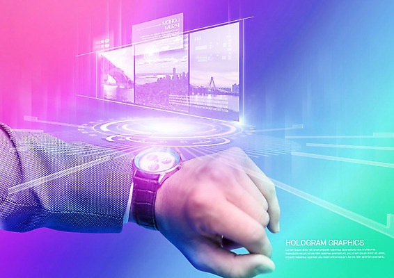 PSD 편집이미지 손 남자 그래프 새로움 사람 정장 신체부위 그래픽 컬러풀 도시 손목시계 입체 홀로그램 가교 4차산업 이미지편집 건축물 옷 산업 시계 컬러 컨셉 장신구 파일형식