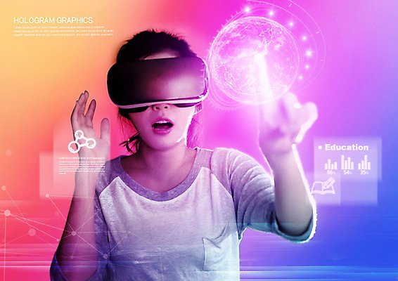 PSD 편집이미지 손 여자 그래프 새로움 20대 성인 그래픽 컬러풀 지구본 터치 한국인 홀로그램 가상현실 성인여자한명만 4차산업 VR기기 이미지편집 산업 컬러 컨셉 사람 동양인 청년 신체부위 기계 여자한명만 성인여자만 파일형식