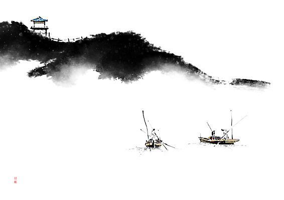 PSD 호수 바다 일러스트 캘리그라피 자연 붓터치 산 흑백 어업 사람 풍경 여러명 평화 장대 어부 정자 번짐 낙관 선박 국내일러스트 직업 건축물 산업 다수 컨셉 수상교통 촬영기법 생태계 파일형식 효과
