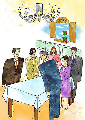 PSD 여자 남자 행복 화분 결혼 의자 일러스트 창문 탁자 사람 여러명 성인 인사 준비 샹들리에 설렘 상견례 국내일러스트 감정 가구 다수 조명 이벤트 예절 파일형식