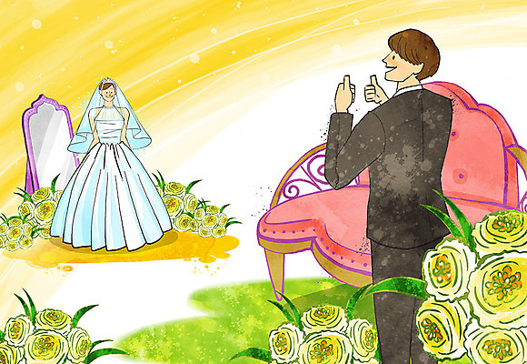 PSD 여자 남자 꽃 행복 신부 웨딩드레스 신랑 결혼 일러스트 신혼부부 사람 성인 소파 거울 준비 설렘 신랑신부 국내일러스트 식물 부부 드레스 감정 신부_웨딩 의자 이벤트 신혼 파일형식