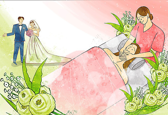 PSD 여자 남자 꽃 행복 신부 부케 웨딩드레스 신랑 결혼 일러스트 신혼부부 사람 여러명 성인 마사지 마사지사 준비 설렘 국내일러스트 식물 직업 부부 드레스 감정 꽃다발 다수 이벤트 신혼 파일형식