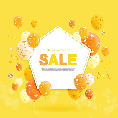 PSD 편집이미지 리본 프레임 이벤트 타이포그라피 사람없음 노란색 세일 풍선 서프라이즈 오각형 프로모션 이미지편집 도형 문자 컬러 컨셉 파일형식